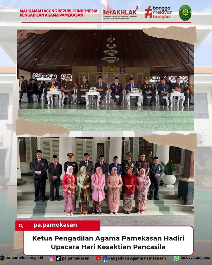 Ketua PA Pamekasan Hadiri Upacara Peringatan Hari Kesaktian Pancasila di Mandhapa Agung Ronggosukowati