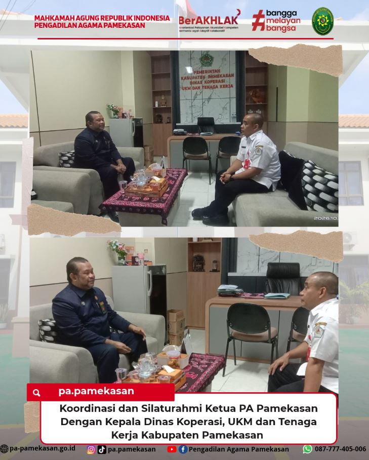 Penguatan Sinergi Antarlembaga: Ketua PA Pamekasan Laksanakan Koordinasi dengan Kadis Koperasi UKM dan Tenaga Kerja