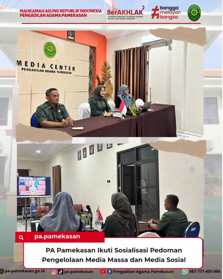 PA Pamekasan Ikuti Sosialisasi Pedoman Pengelolaan Media Massa dan Media Sosial Mahkamah Agung RI