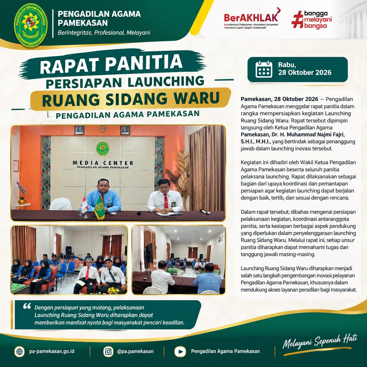 Pengadilan Agama Pamekasan Gelar Rapat Panitia Persiapan Launching Ruang Sidang Waru