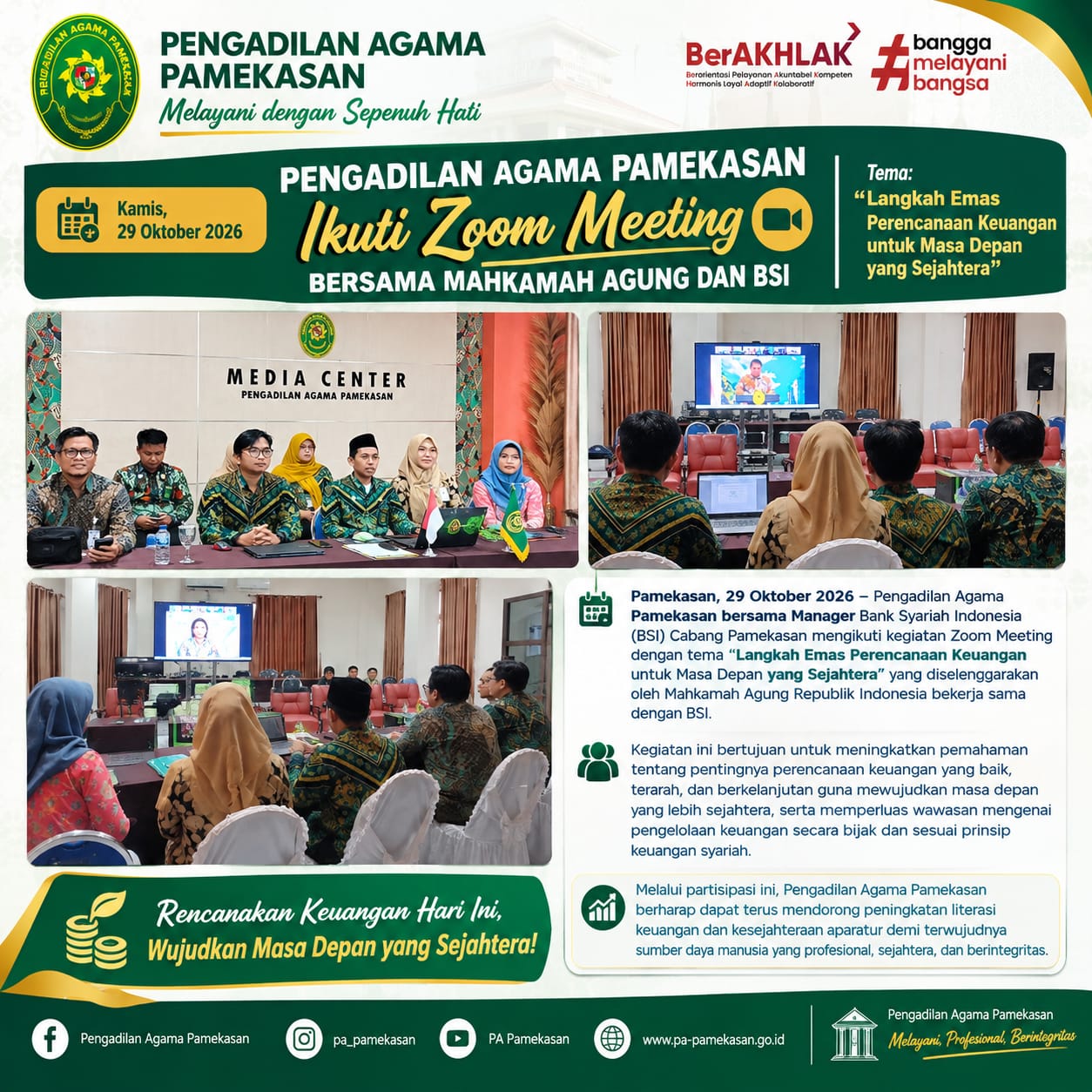 Pengadilan Agama Pamekasan Ikuti Zoom Meeting Edukasi Keuangan Bersama Mahkamah Agung dan BSI