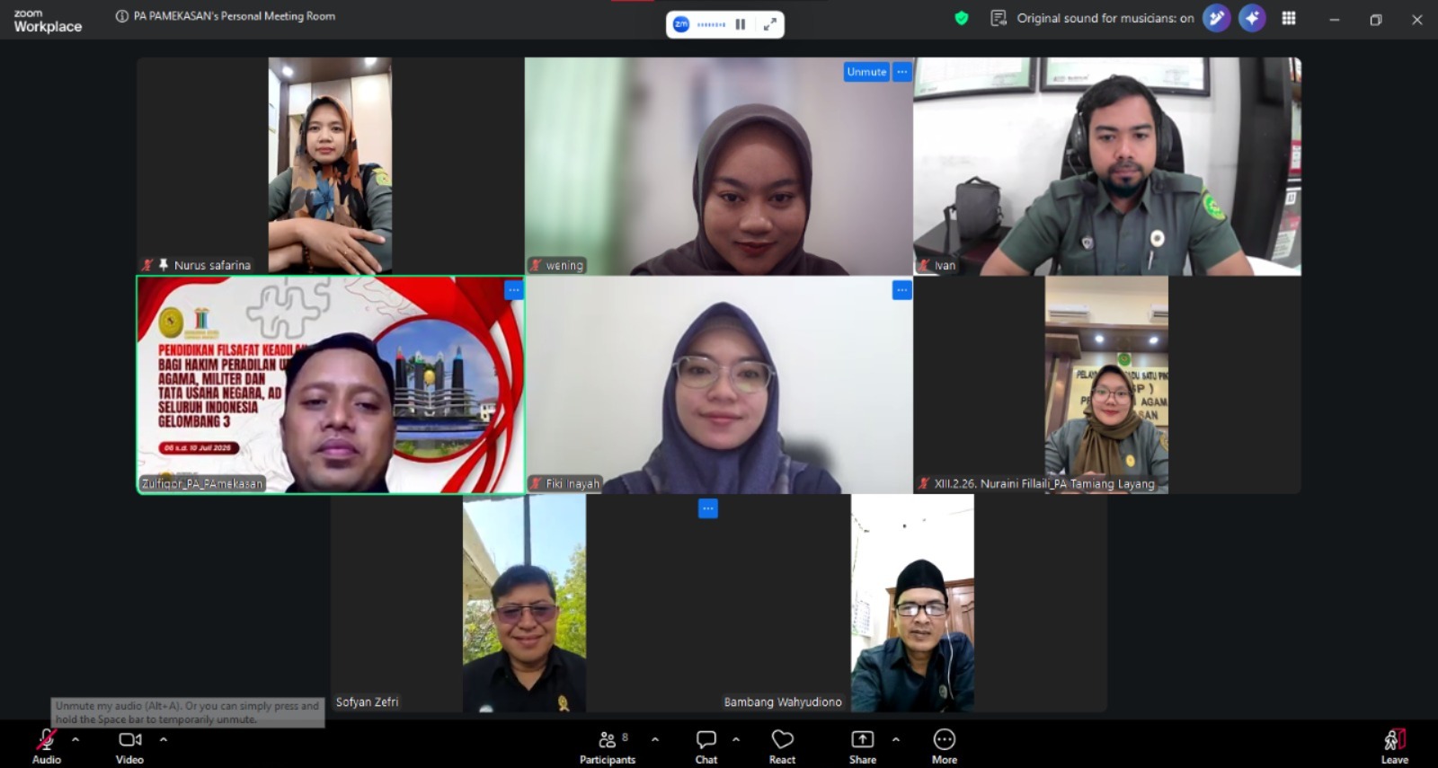 Hakim PA Pamekasan Muhammad Zulfiqor Amanzha Pimpin Rapat Internal Pembangunan Zona Integritas Area 6 Secara Daring