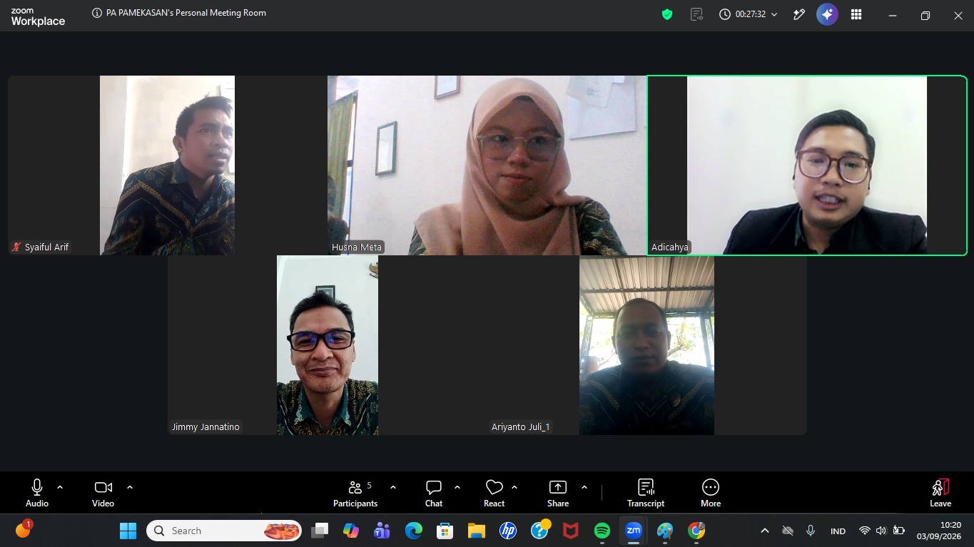 Hakim PA Pamekasan Pimpin Rapat Internal Pembangunan Zona Integritas Area II Secara Daring