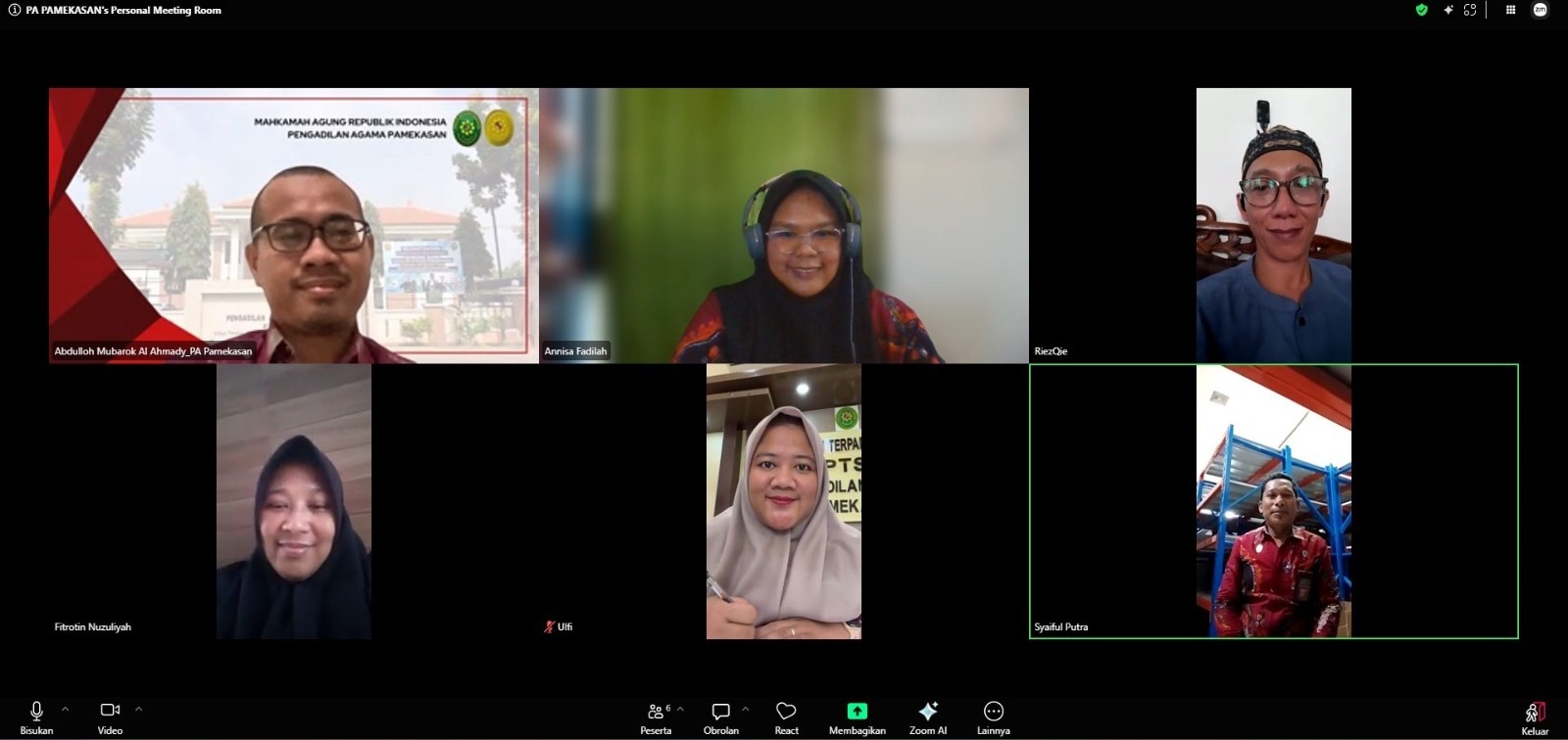 Pengadilan Agama Pamekasan Gelar Rapat Internal Pembangunan Zona Integritas Area 5 Secara Daring